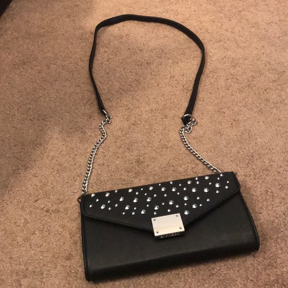 Faux Leather Black Studded Chain Strap Clutch - Picture 1 of 4